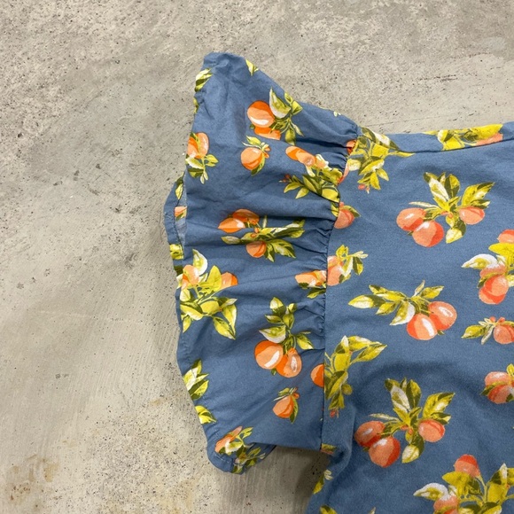 LOFT Womens Ruffle Sleeve Oranges Blue Crewneck tshirt Size Large - Picture 4 of 5